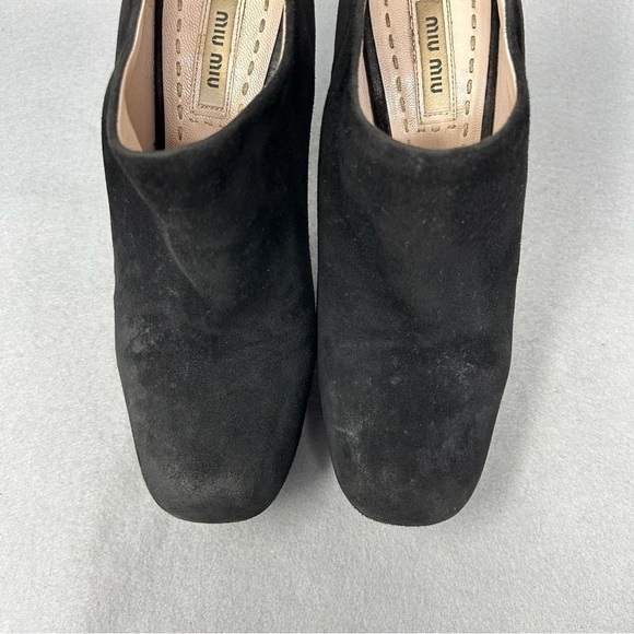 Miu Miu Black suede chunky high heel pumps booties shoes, size 37/US 7 - Picture 4 of 10
